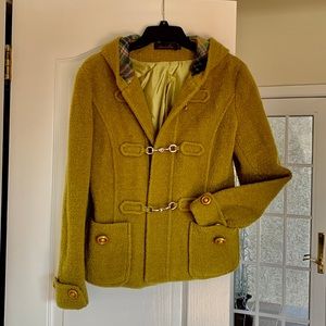 Green Wool Spring jacket with Hood size S/M